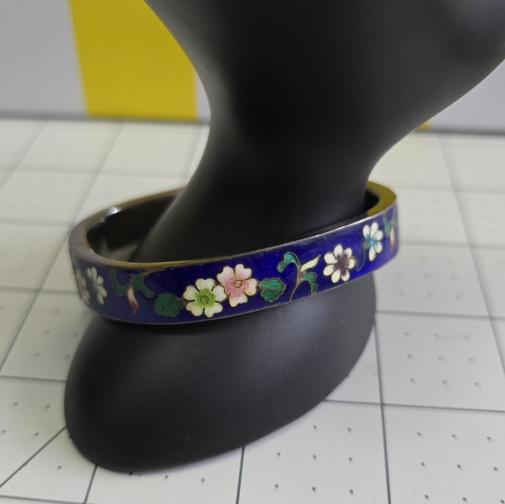 Sterling Silver Floral Enamel Bangle Bracelet